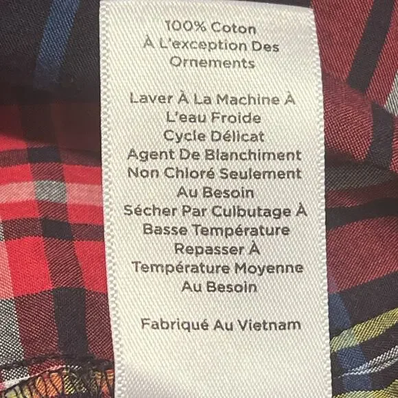 Talbots Velvet Trim Top Red Plaid Long Sleeve Split Neck Womens XL Christmas - Picture 12 of 12